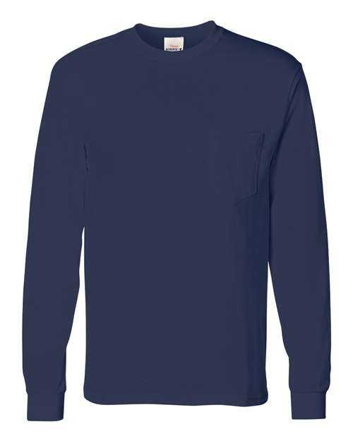 Hanes 5596 Authentic Long Sleeve Pocket T-Shirt - Navy - HIT a Double