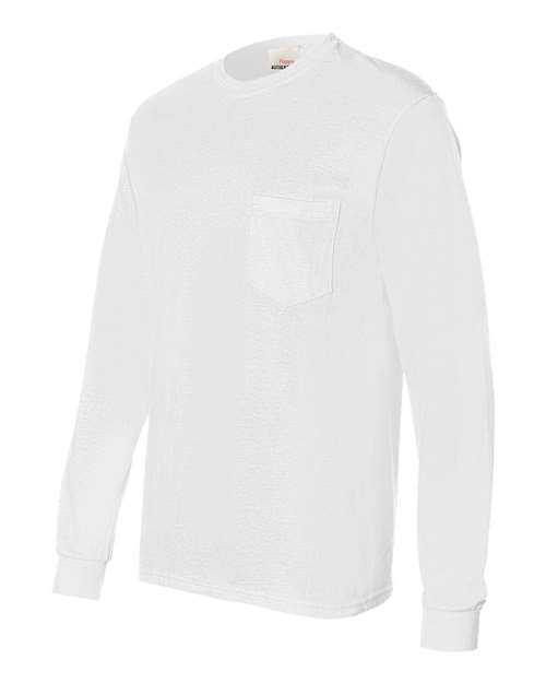 Hanes 5596 Authentic Long Sleeve Pocket T-Shirt - White - HIT a Double