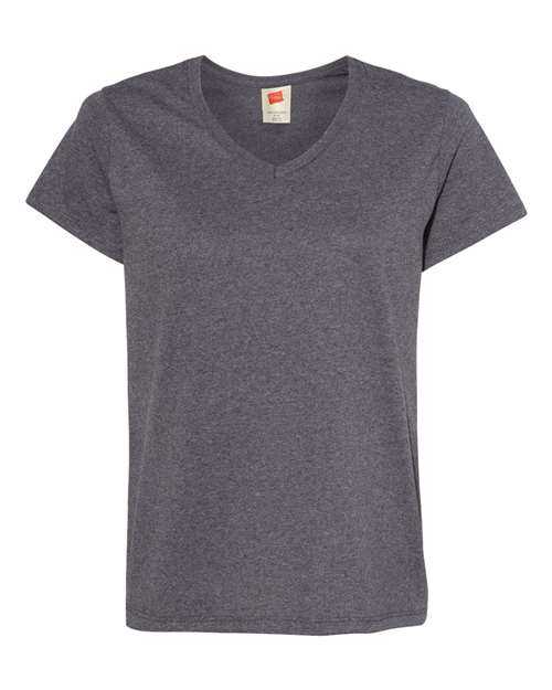 Hanes 5780 Essential-T Womens V-Neck Short Sleeve T-Shirt - Charcoal Heather - HIT a Double
