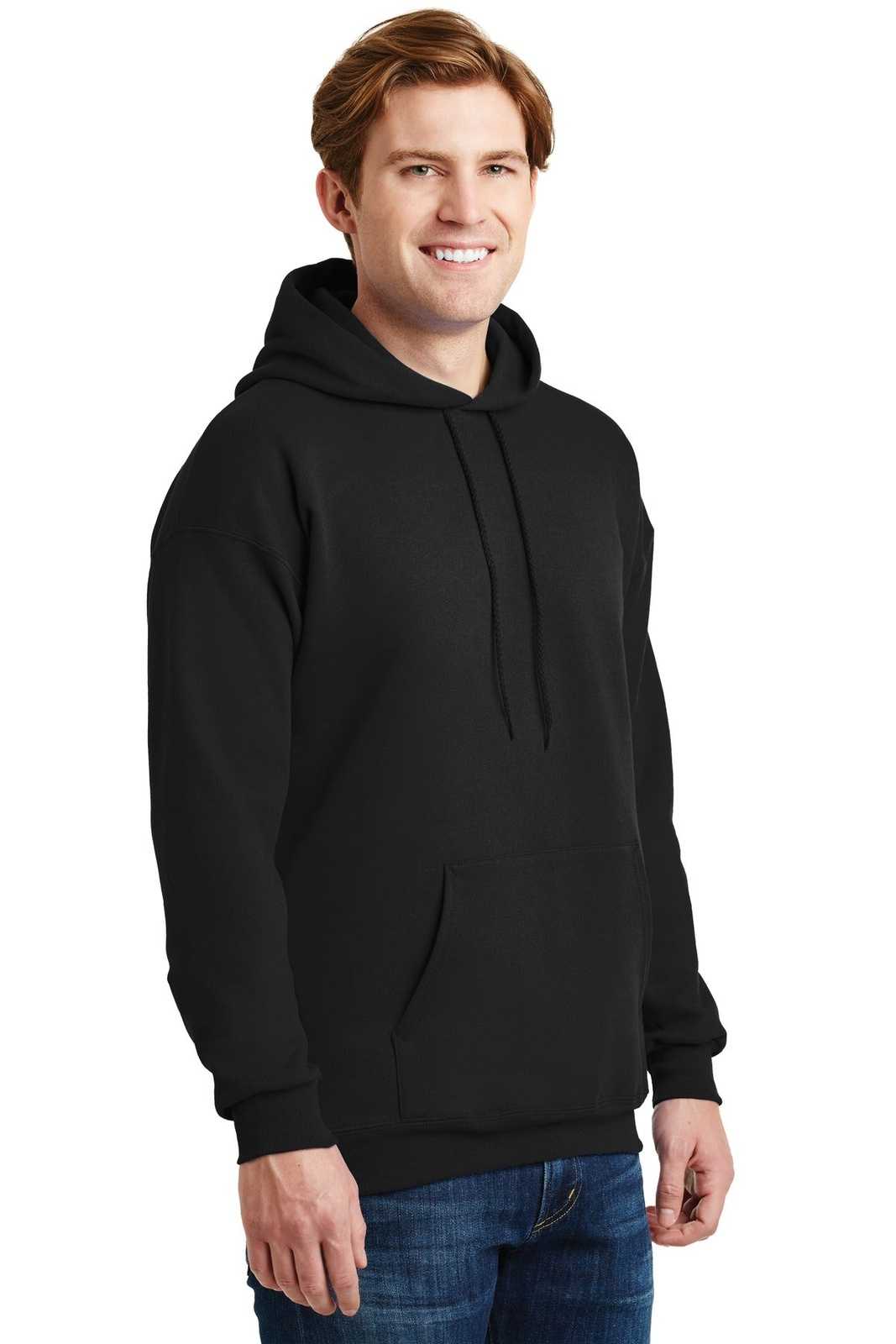 Hanes F170 Ultimate Cotton Pullover Hooded Sweatshirt - Black - HIT a Double