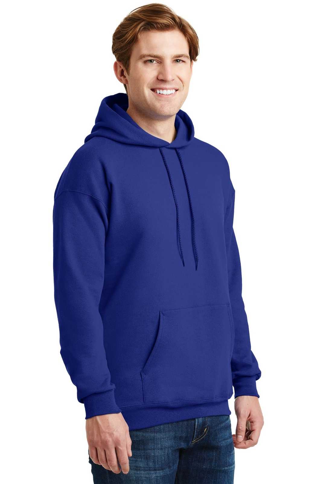 Hanes F170 Ultimate Cotton Pullover Hooded Sweatshirt - Deep Royal - HIT a Double