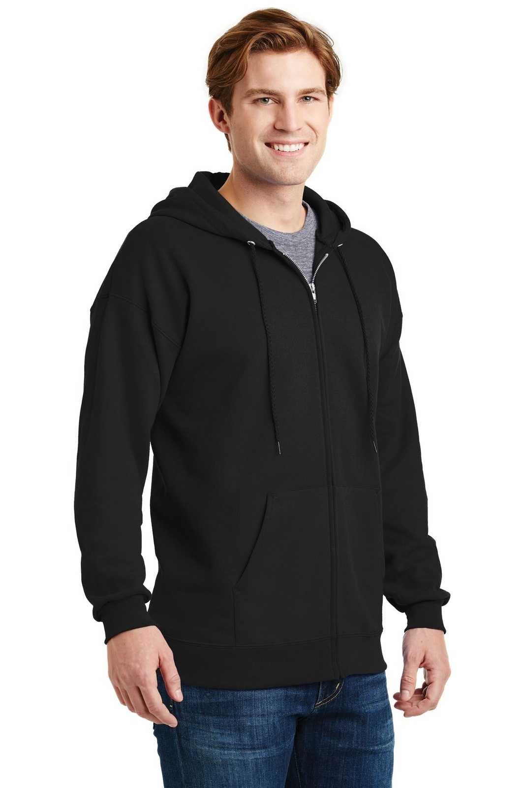 Hanes F283 Ultimate Cotton Full-Zip Hooded Sweatshirt - Black - HIT a Double