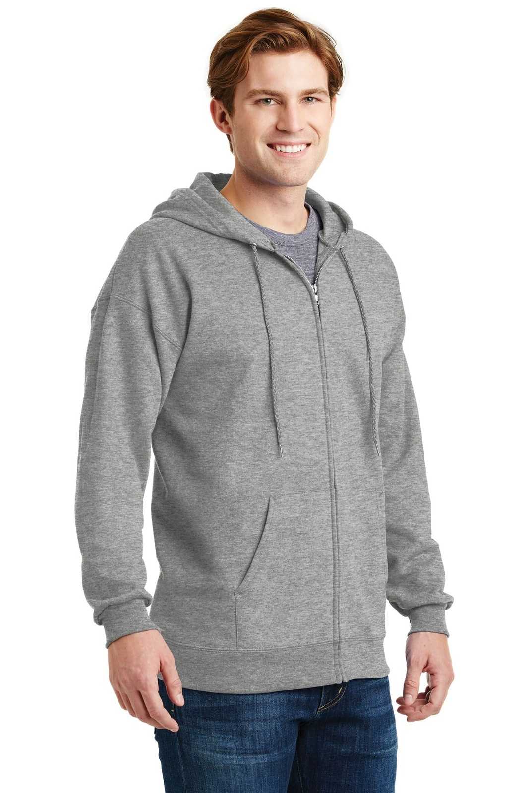 Hanes F283 Ultimate Cotton Full-Zip Hooded Sweatshirt - Light Steel