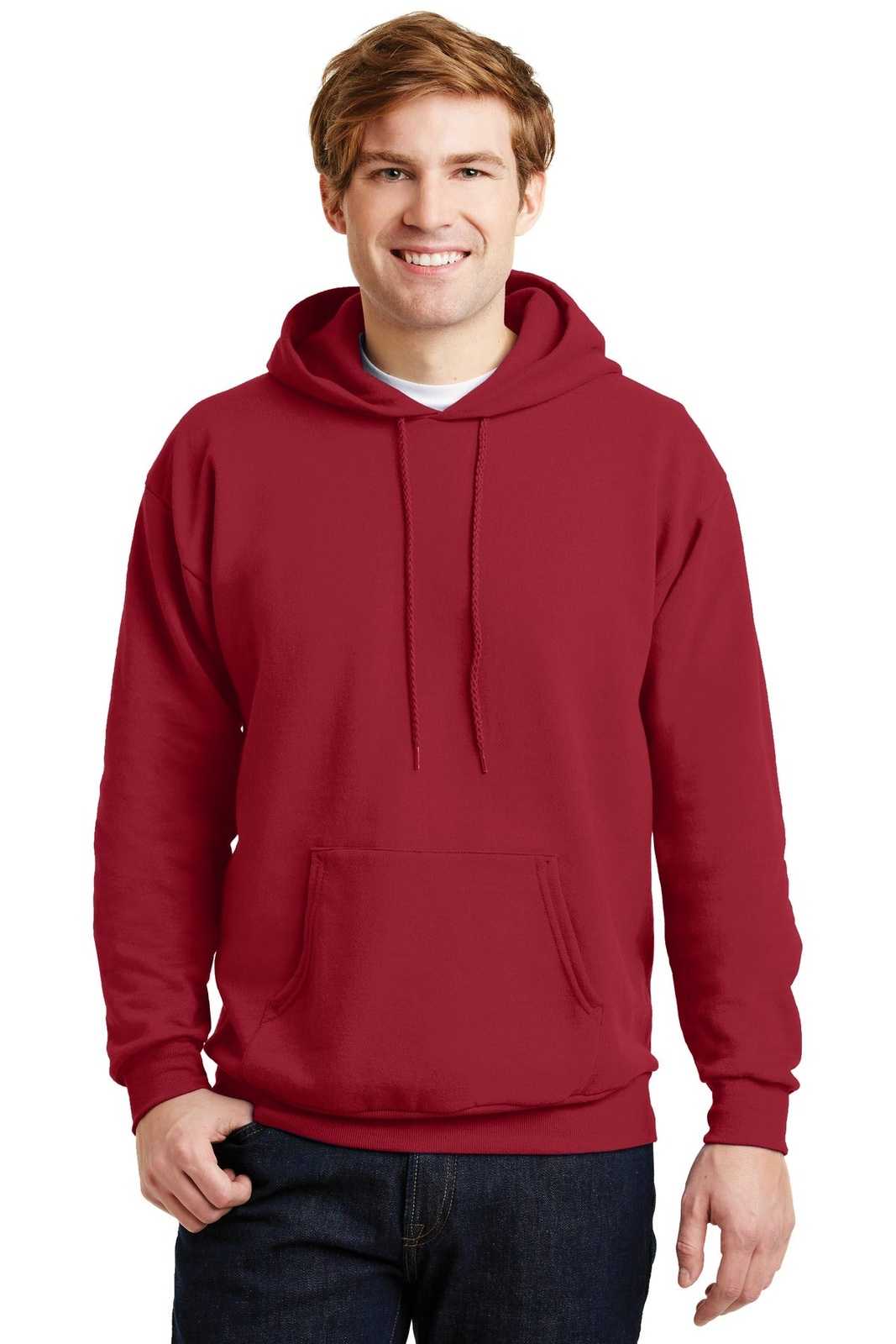 Hanes P170 Ecosmart Pullover Hooded Sweatshirt - Deep Red - HIT a Double