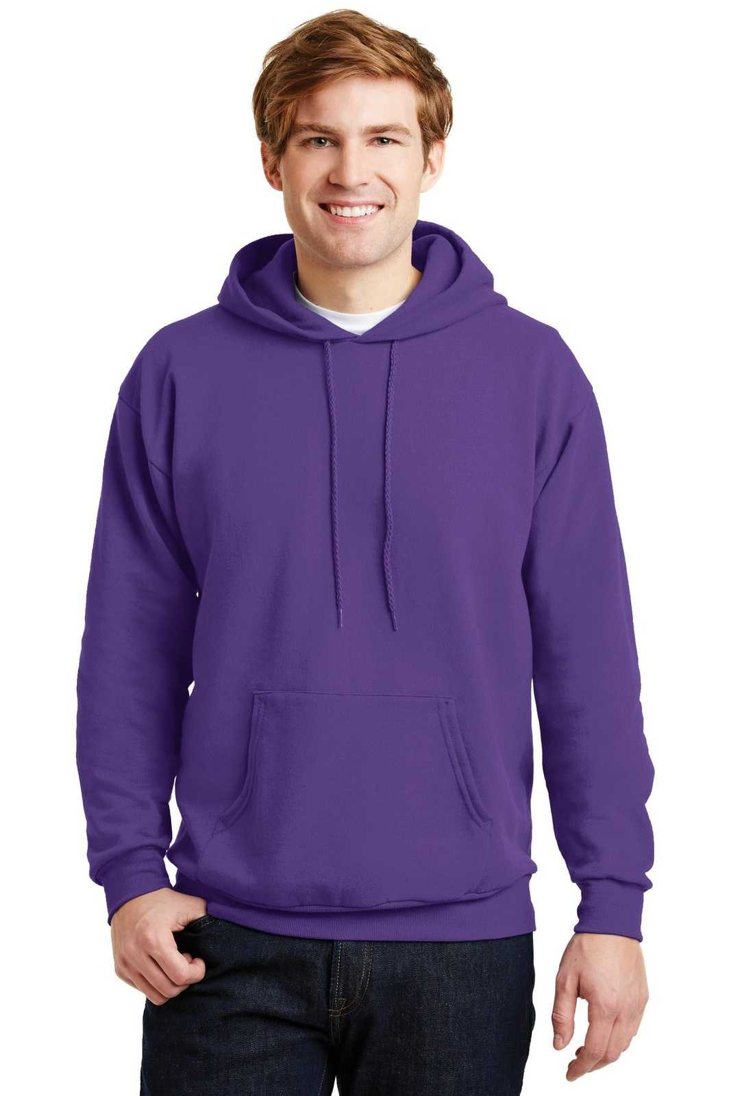 Hanes P170 Ecosmart Pullover Hooded Sweatshirt - Purple - HIT a Double