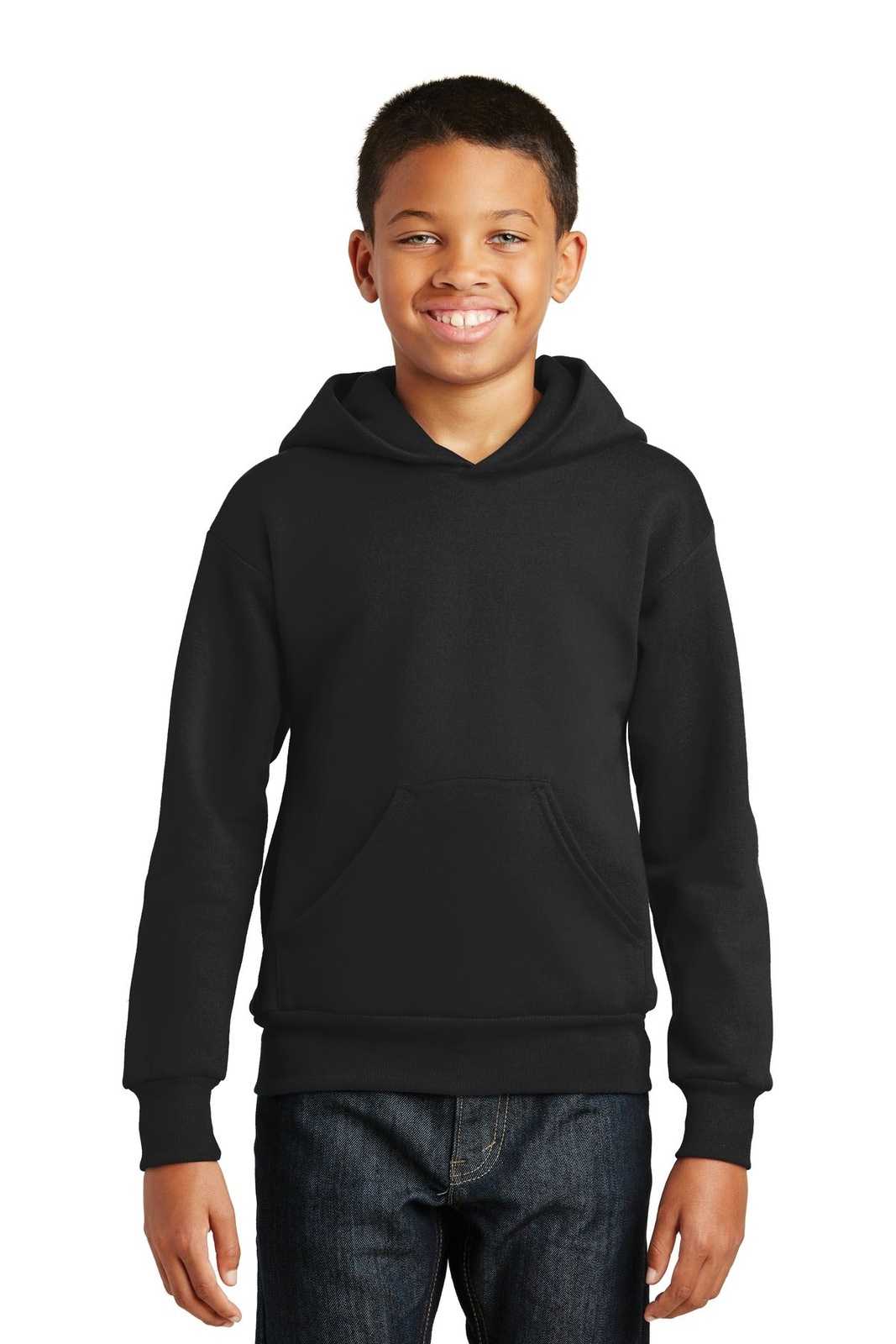 Hanes P470 Youth Ecosmart Pullover Hooded Sweatshirt - Black - HIT a Double - 1