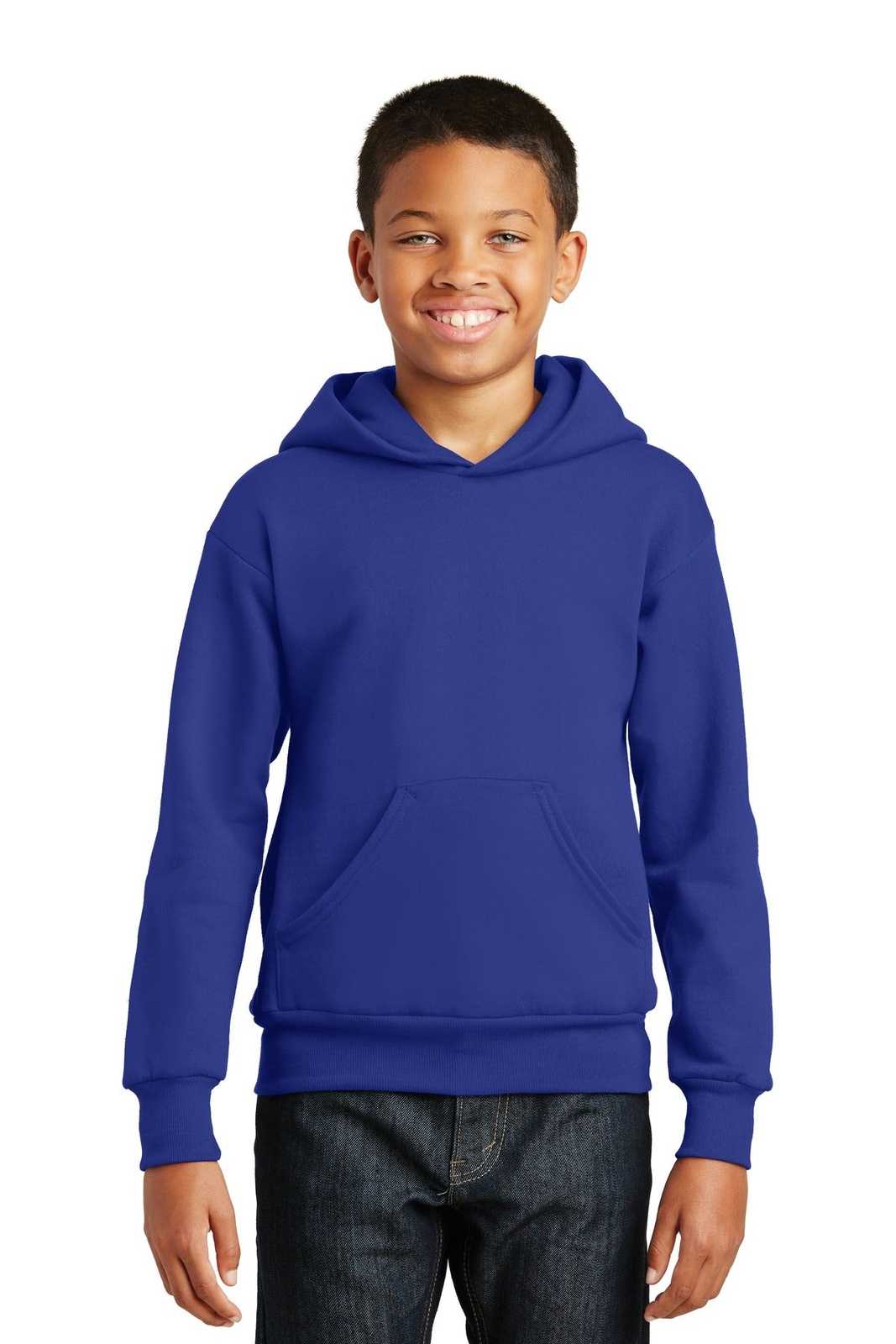 Hanes P470 Youth Ecosmart Pullover Hooded Sweatshirt - Deep Royal - HIT a Double - 1
