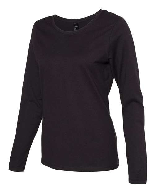 Hanes S04LS Perfect-T Womens Long Sleeve Scoopneck T-Shirt - Black - HIT a Double