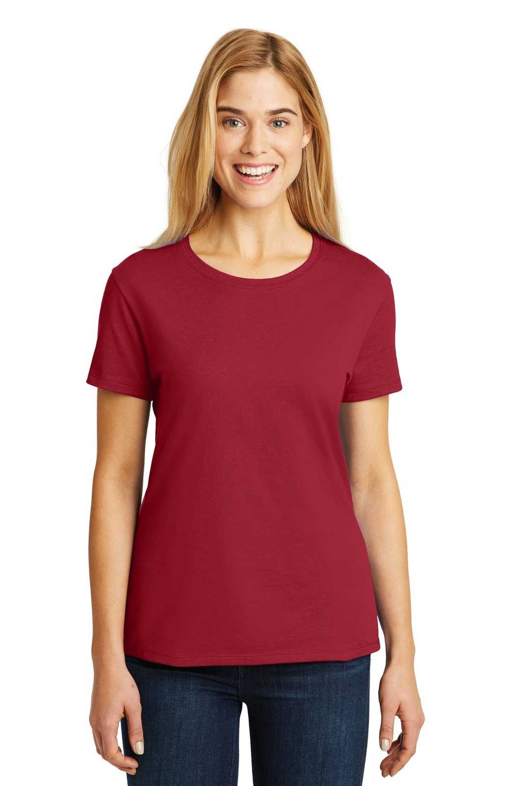 Hanes SL04 Ladies Nano-T Cotton T-Shirt - Deep Red - HIT a Double