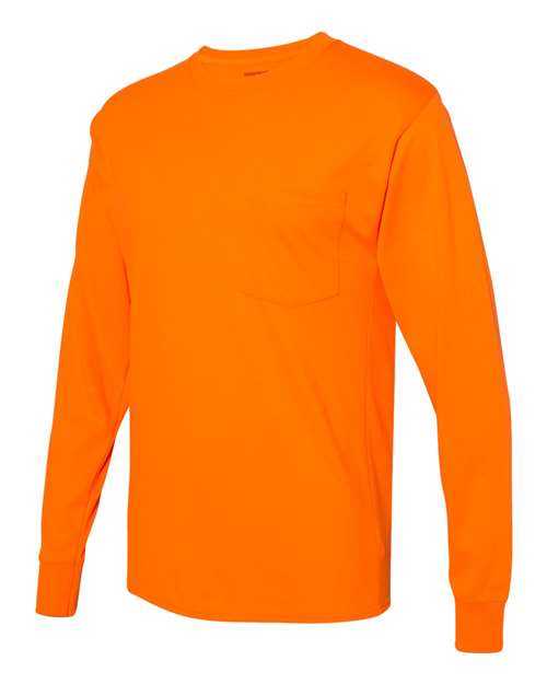 Hanes W120 Workwear Long Sleeve Pocket T-Shirt - Safety Orange - HIT a Double