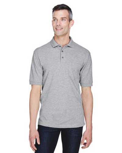 Harriton M265P Men's 56 oz Easy Blend Polo withPocket - Gray Heather - HIT a Double