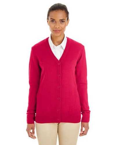 Harriton M425W Ladies' Pilbloc V-Neck Button Cardigan Sweater - Red - HIT a Double