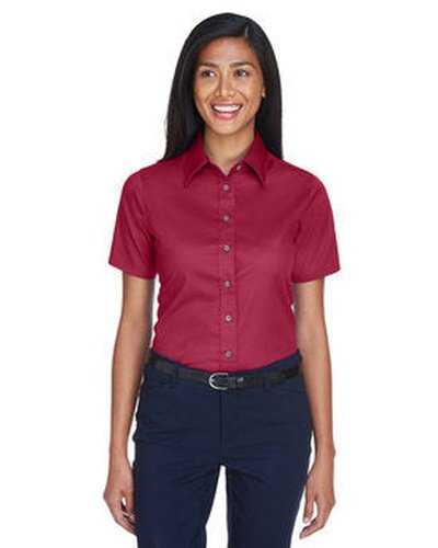 Harriton M500SW Ladies&#39; Easy Blend Short-Sleeve Twill Shirt with Stain-Release - Wine - HIT a Double