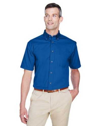 Harriton M500S Men&#39;s Easy Blend Short-Sleeve Twill Shirt with Stain-Release - French Blue - HIT a Double