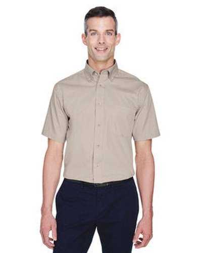 Harriton M500S Men&#39;s Easy Blend Short-Sleeve Twill Shirt with Stain-Release - Stone - HIT a Double