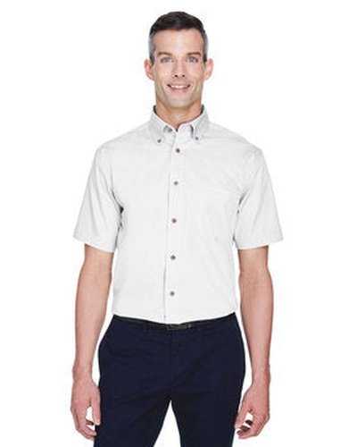 Harriton M500S Men&#39;s Easy Blend Short-Sleeve Twill Shirt with Stain-Release - White - HIT a Double