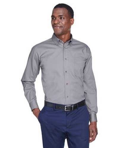 Harriton M500T Men&#39;s Tall Easy Blend Long-Sleeve Twill Shirt with Stain-Release - Dark Gray - HIT a Double