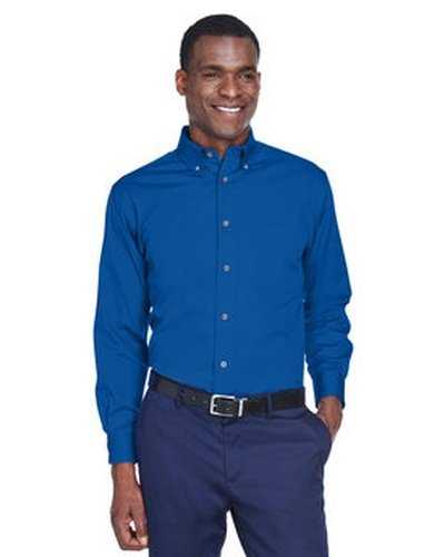 Harriton M500T Men&#39;s Tall Easy Blend Long-Sleeve Twill Shirt with Stain-Release - French Blue - HIT a Double