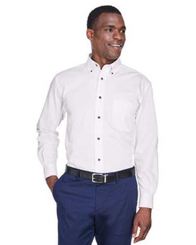 Harriton M500T Men&#39;s Tall Easy Blend Long-Sleeve Twill Shirt with Stain-Release - White - HIT a Double