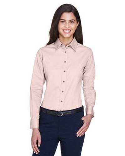 Harriton M500W Ladies&#39; Easy Blend Long-Sleeve Twill Shirt with Stain-Release - Bluesh - HIT a Double
