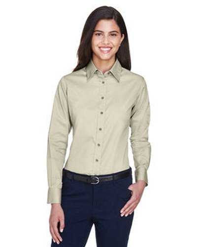 Harriton M500W Ladies&#39; Easy Blend Long-Sleeve Twill Shirt with Stain-Release - Creame - HIT a Double
