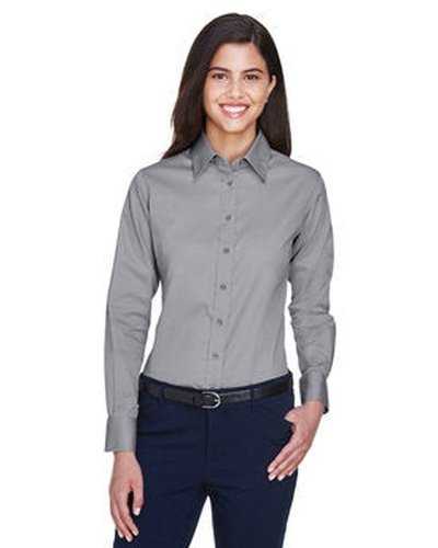 Harriton M500W Ladies' Easy Blend Long-Sleeve Twill Shirt with Stain-Release - Dark Gray - HIT a Double