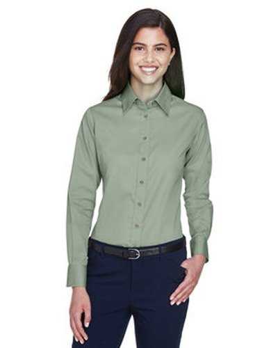Harriton M500W Ladies&#39; Easy Blend Long-Sleeve Twill Shirt with Stain-Release - Dill - HIT a Double