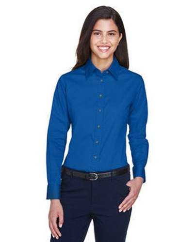 Harriton M500W Ladies' Easy Blend Long-Sleeve Twill Shirt with Stain-Release - French Blue - HIT a Double