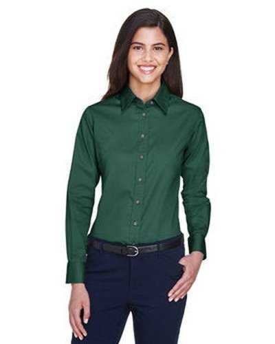 Harriton M500W Ladies&#39; Easy Blend Long-Sleeve Twill Shirt with Stain-Release - Hunter - HIT a Double