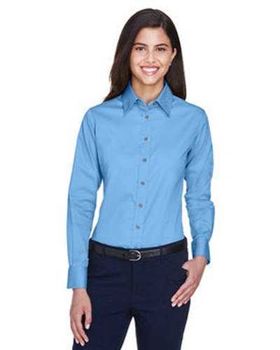 Harriton M500W Ladies&#39; Easy Blend Long-Sleeve Twill Shirt with Stain-Release - Light College Blue - HIT a Double