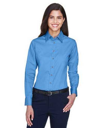 Harriton M500W Ladies&#39; Easy Blend Long-Sleeve Twill Shirt with Stain-Release - Nautical Blue - HIT a Double