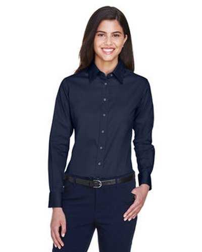 Harriton M500W Ladies' Easy Blend Long-Sleeve Twill Shirt with Stain-Release - Navy - HIT a Double