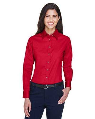 Harriton M500W Ladies&#39; Easy Blend Long-Sleeve Twill Shirt with Stain-Release - Red - HIT a Double