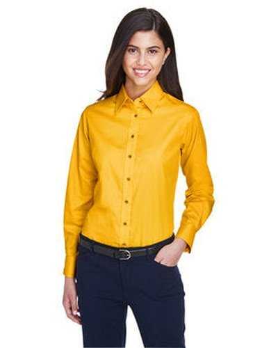 Harriton M500W Ladies&#39; Easy Blend Long-Sleeve Twill Shirt with Stain-Release - Sunray Yellow - HIT a Double