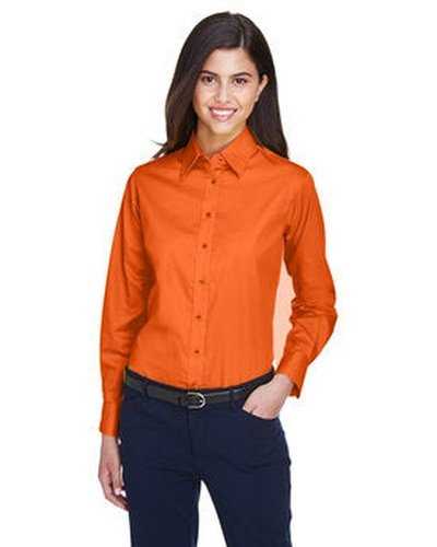 Harriton M500W Ladies&#39; Easy Blend Long-Sleeve Twill Shirt with Stain-Release - Team Orange - HIT a Double