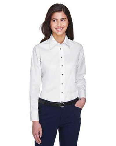 Harriton M500W Ladies&#39; Easy Blend Long-Sleeve Twill Shirt with Stain-Release - White - HIT a Double