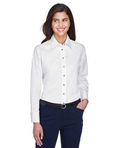 Harriton M500W Ladies' Easy Blend Long-Sleeve Twill Shirt with Stain-Release - White - HIT a Double