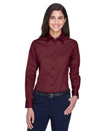 Harriton M500W Ladies&#39; Easy Blend Long-Sleeve Twill Shirt with Stain-Release - Wine - HIT a Double
