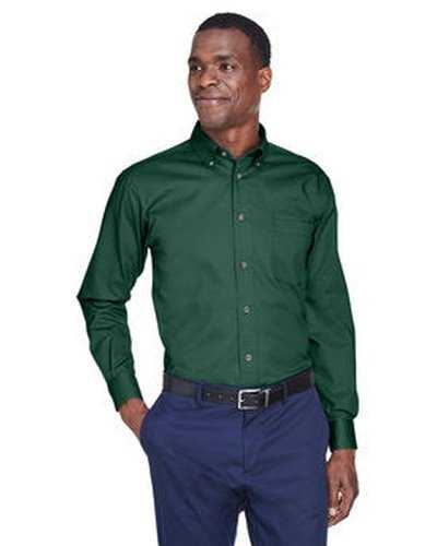 Harriton M500 Men&#39;s Easy Blend Long-Sleeve Twill Shirt with Stain-Release - Hunter - HIT a Double