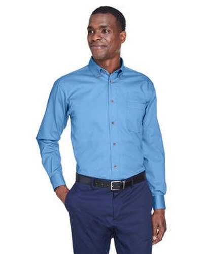 Harriton M500 Men&#39;s Easy Blend Long-Sleeve Twill Shirt with Stain-Release - Light College Blue - HIT a Double