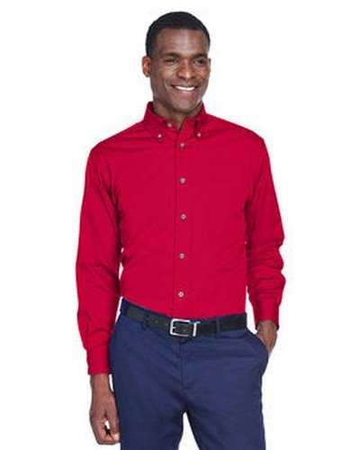 Harriton M500 Men&#39;s Easy Blend Long-Sleeve Twill Shirt with Stain-Release - Red - HIT a Double