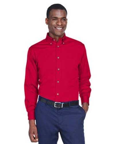 Harriton M500 Men's Easy Blend Long-Sleeve Twill Shirt with Stain-Release - Red - HIT a Double