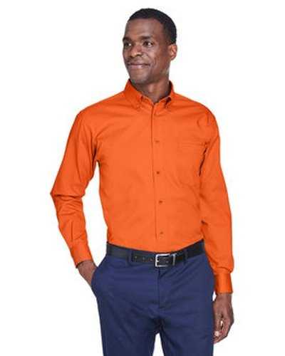 Harriton M500 Men&#39;s Easy Blend Long-Sleeve Twill Shirt with Stain-Release - Team Orange - HIT a Double