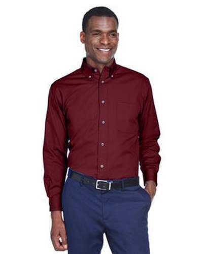 Harriton M500 Men&#39;s Easy Blend Long-Sleeve Twill Shirt with Stain-Release - Wine - HIT a Double