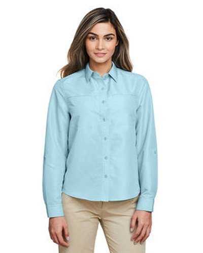 Harriton M580LW Ladies' Key West Long-Sleeve Performance Staff Shirt - Cloud Blue - HIT a Double