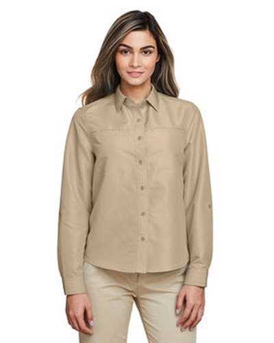 Harriton M580LW Ladies' Key West Long-Sleeve Performance Staff Shirt - Khaki - HIT a Double