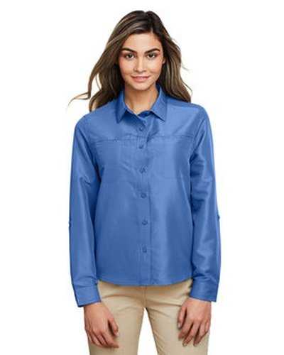 Harriton M580LW Ladies&#39; Key West Long-Sleeve Performance Staff Shirt - Pool Blue - HIT a Double