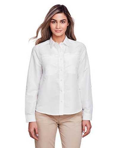 Harriton M580LW Ladies&#39; Key West Long-Sleeve Performance Staff Shirt - White - HIT a Double