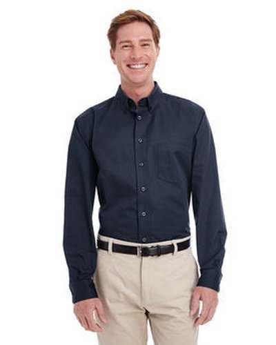 Harriton M581T Men's Tall Foundation 100% Cotton Long-Sleeve Twill Shirt with Teflon - Dark Navy - HIT a Double
