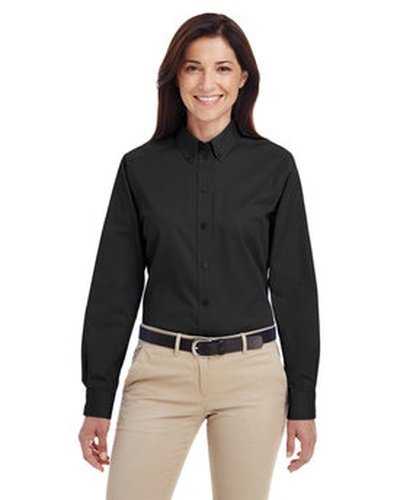 Harriton M581W Ladies&#39; Foundation 100% Cotton Long-Sleeve Twill Shirt withTeflon - Black - HIT a Double